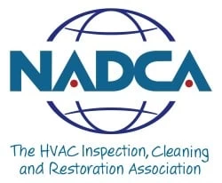 NADCA logo with a blue wireframe globe behind blue "NADCA" letters, and the text "The HVAC Inspection, Cleaning and Restoration Association" below&mdash;trusted for air duct services New Jersey professionals rely on.